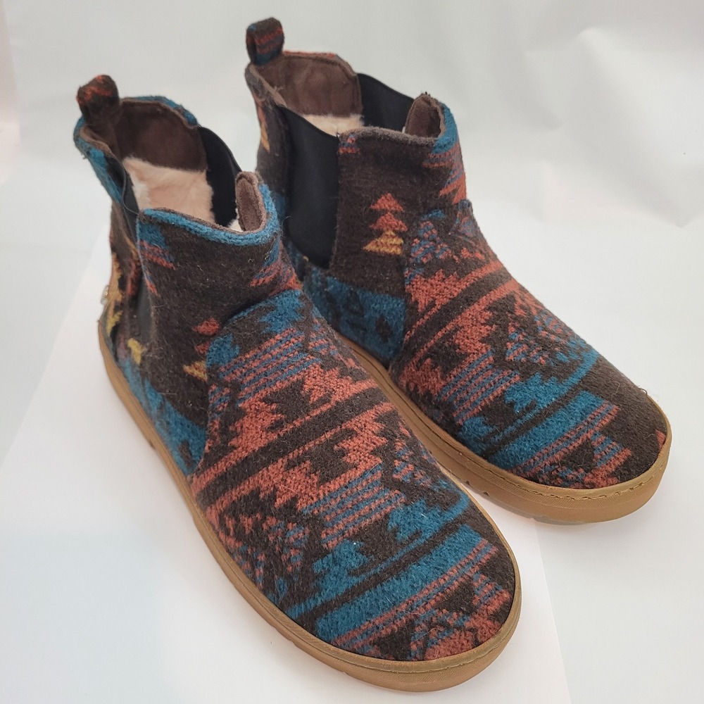 Steve Madden P-CLINTON Ankle Boots Womens 9 Southwestern Faux Fur Brown Blue